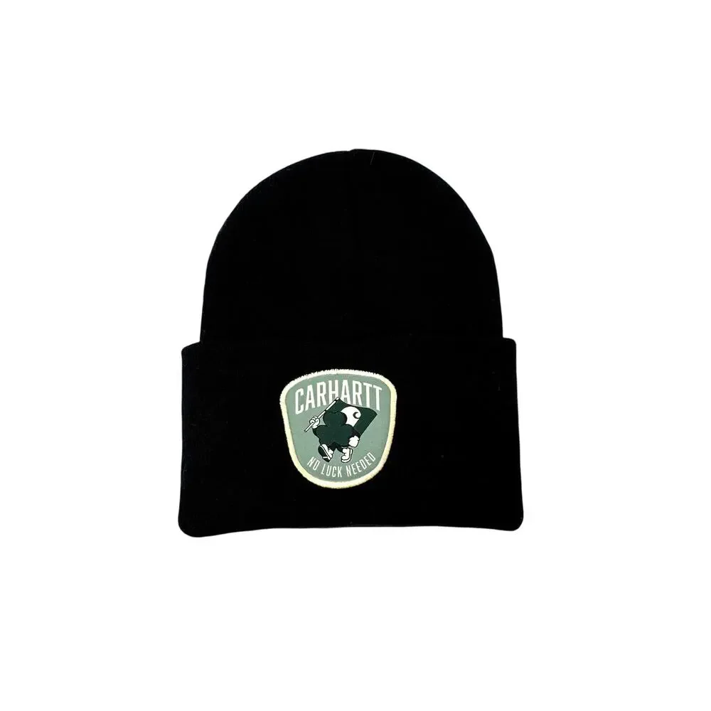 Carhartt Knit Black Beanie Shamrock Patch No Luck Needed Sock Hat NWT OSFM